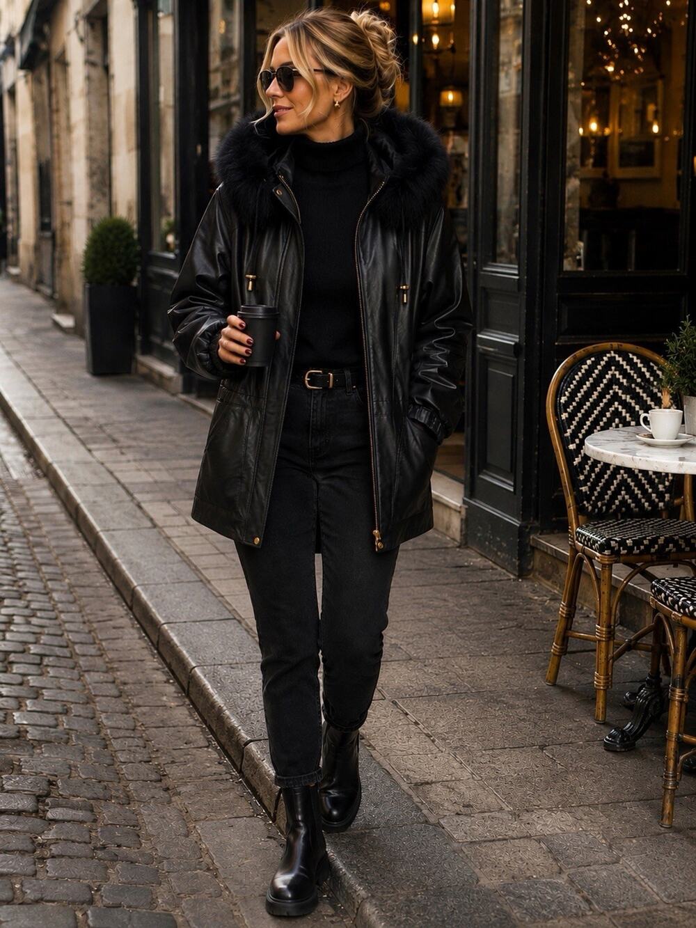Worthington Black Genuine Lambskin Leather Hooded Parka Jacket Size Medium
